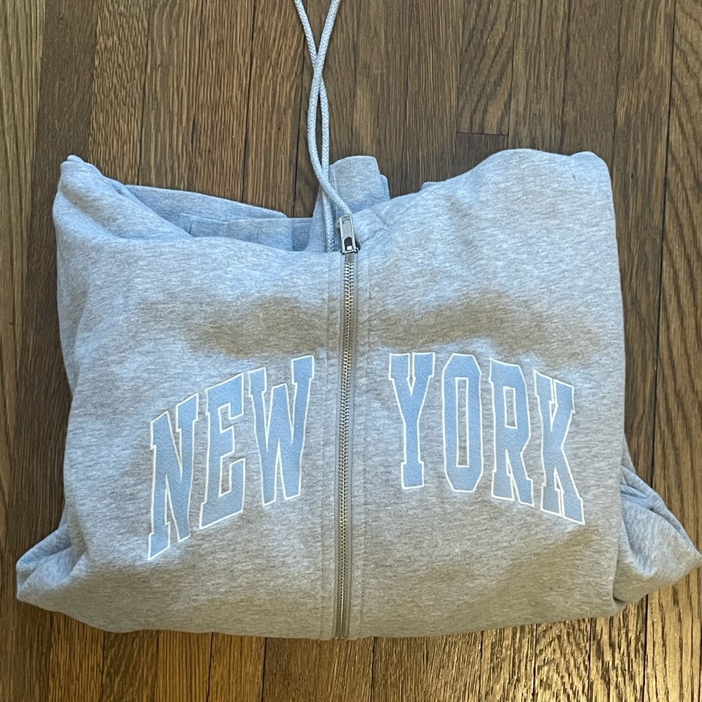 Cute light blue/ gray NEW YORK christy hoodie brandy Melville